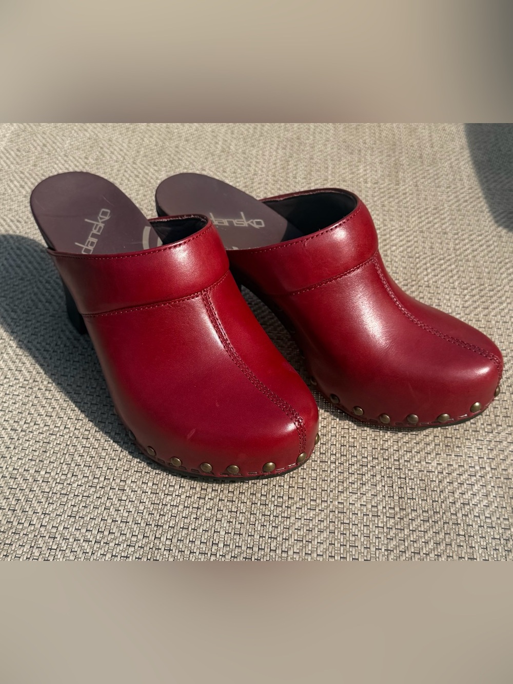 Dansko Burgundy Leather Studded Mule Clogs